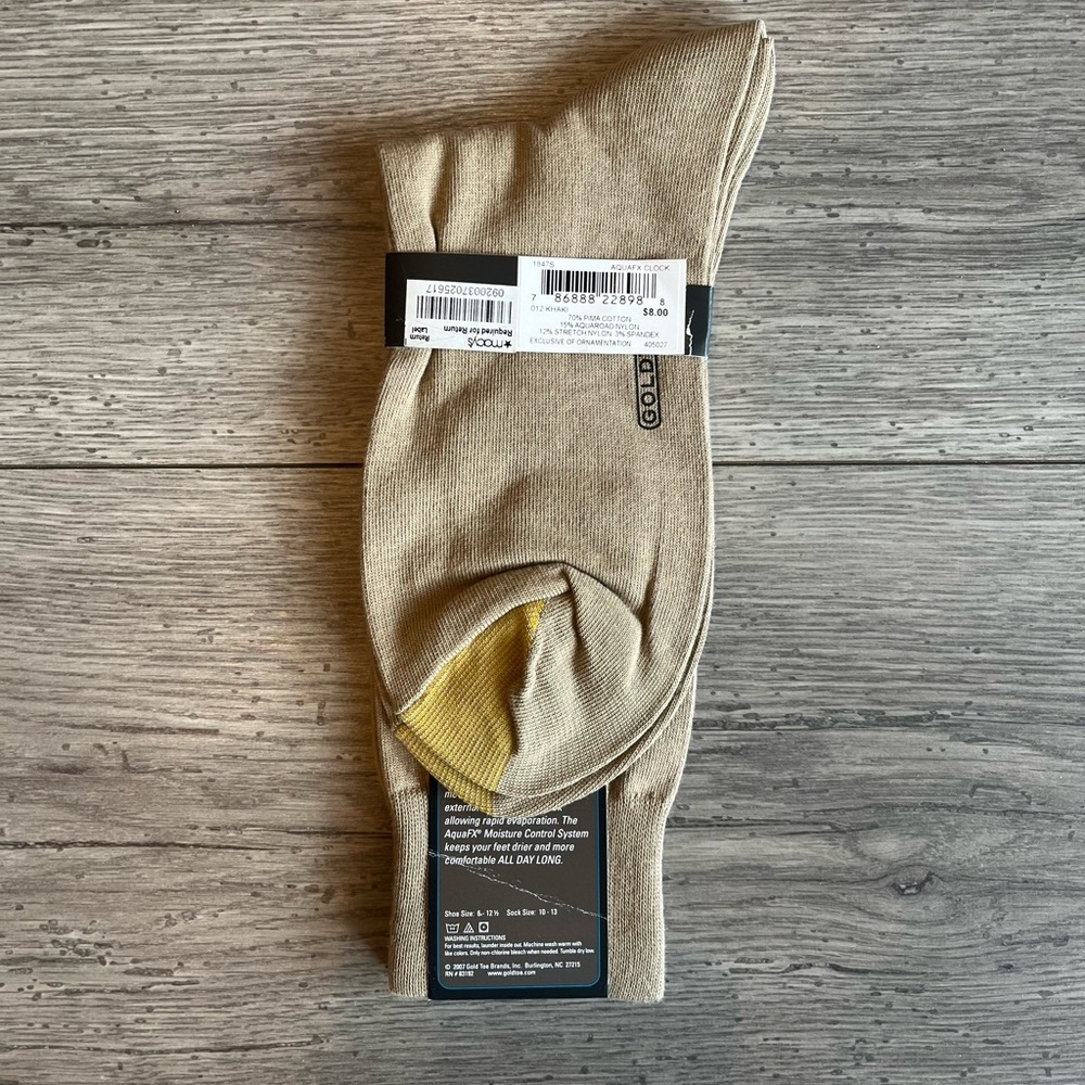 Goldtoe All Day Comfort Men’s AquaFX Jersey Dress Sock Khaki Pima Cotton NWT - Picture 2 of 6